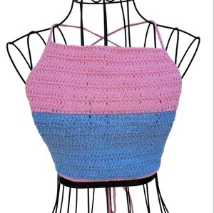Pink and Blue Crocheted Halter Top